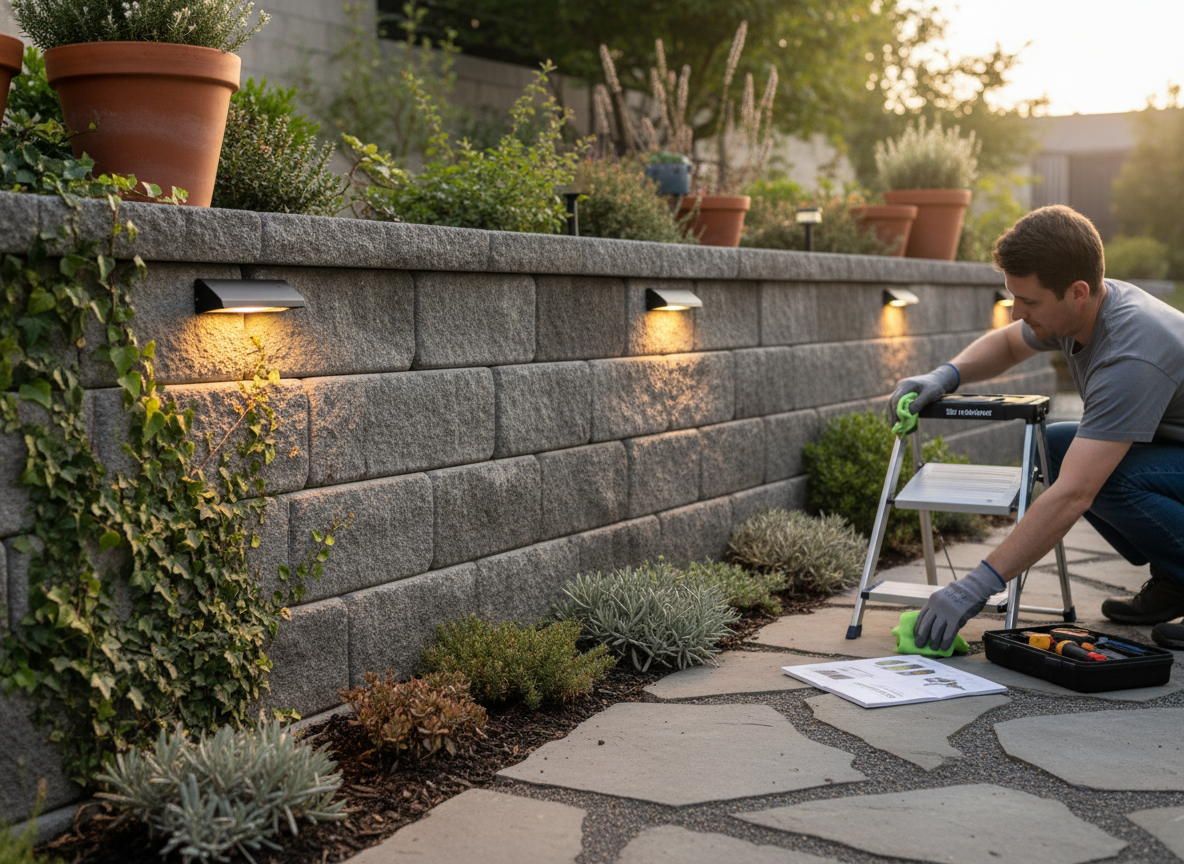 Maintenance and safety for retaining wall lighting