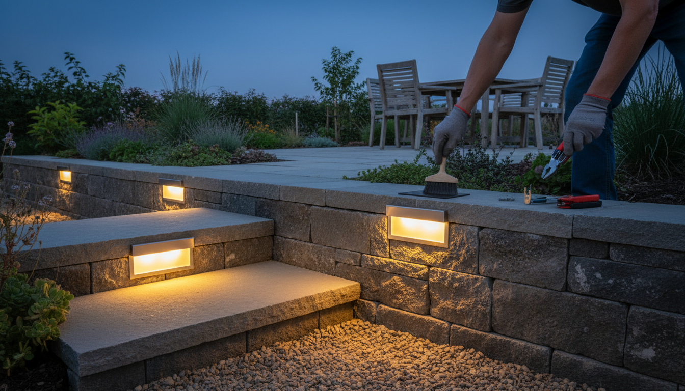 Maintenance and safety for retaining wall lighting