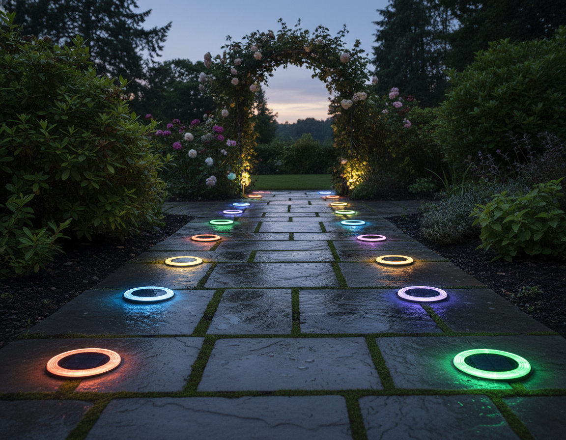 Round Flat Solar Ground Lights Bring Color to Your Walkway