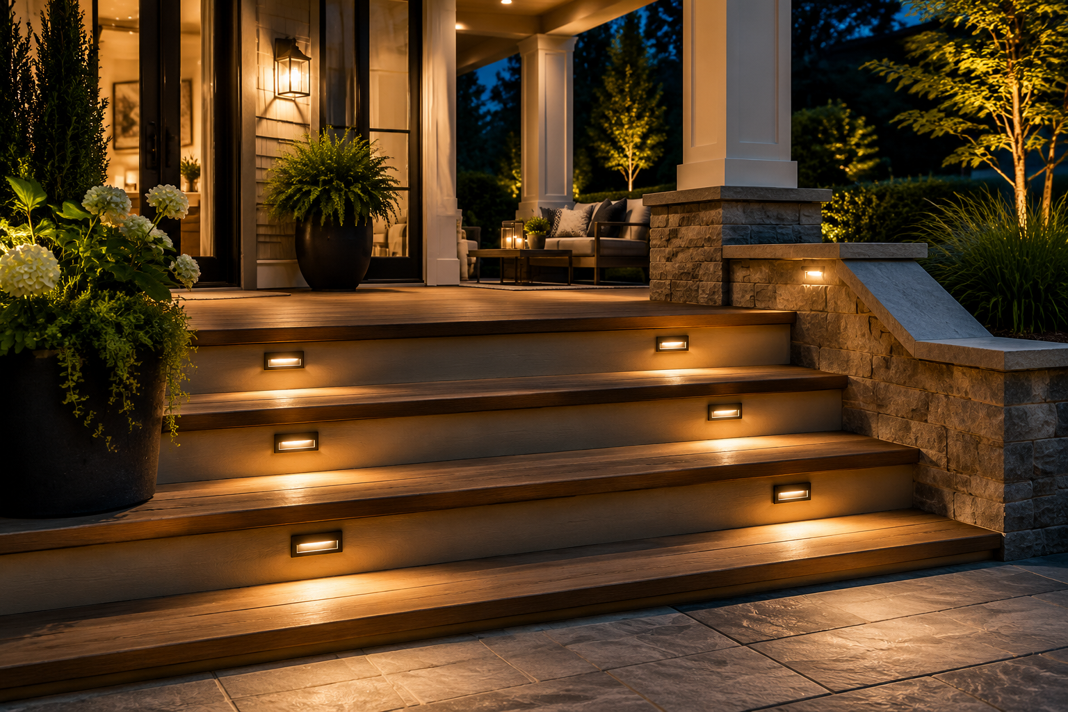Recessed LED Step Lights for Modern Porches - porch steps lighting