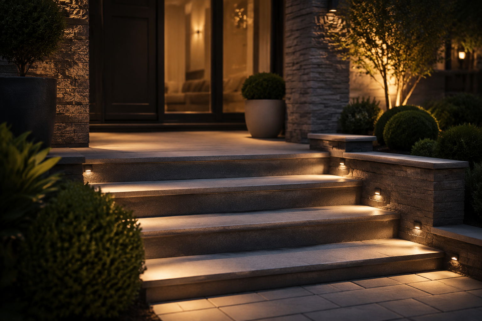 Color Temperature–Controlled Steps with Smart Control - porch steps lighting