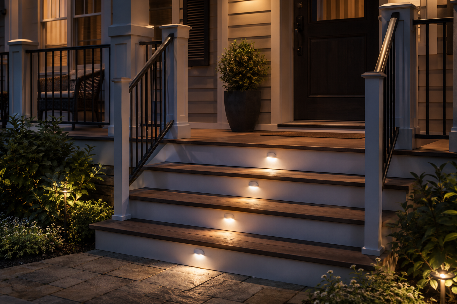 Photocell Sensor-Activated Stair Riser Illumination - porch steps lighting