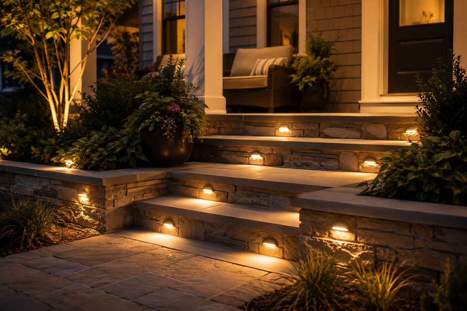 Dimmable Bronze-Finish LED Bulbs for Ambiance - porch steps lighting
