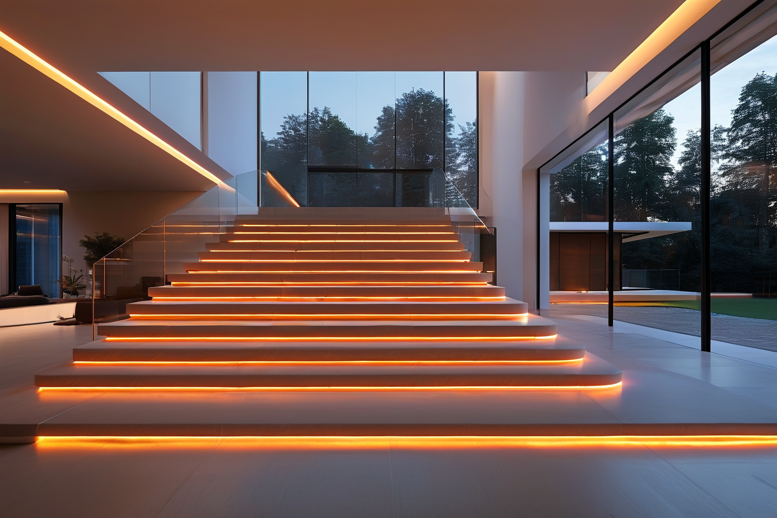 Modern staircase with motion activated LED strips for stairs