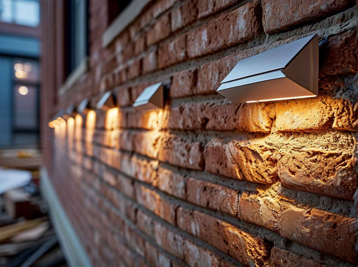Retrofitting LED step lights into existing brick wall renovation lighting project