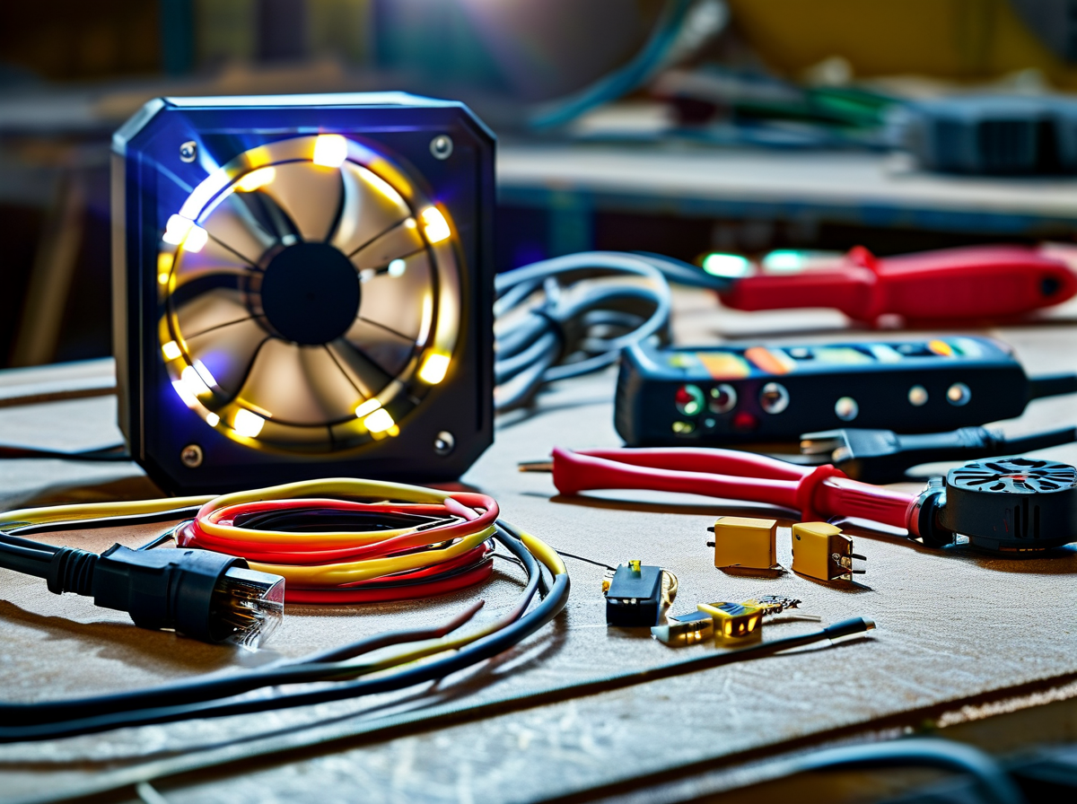 LED step light transformer and low-voltage cable on a bench for brick wall step lighting
